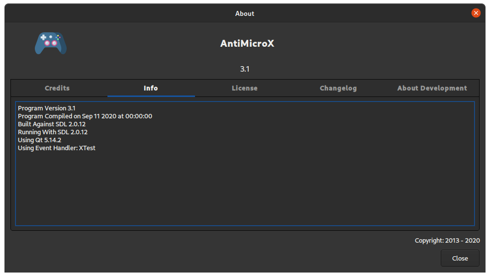 AntiMicroX About and Accessibility Features